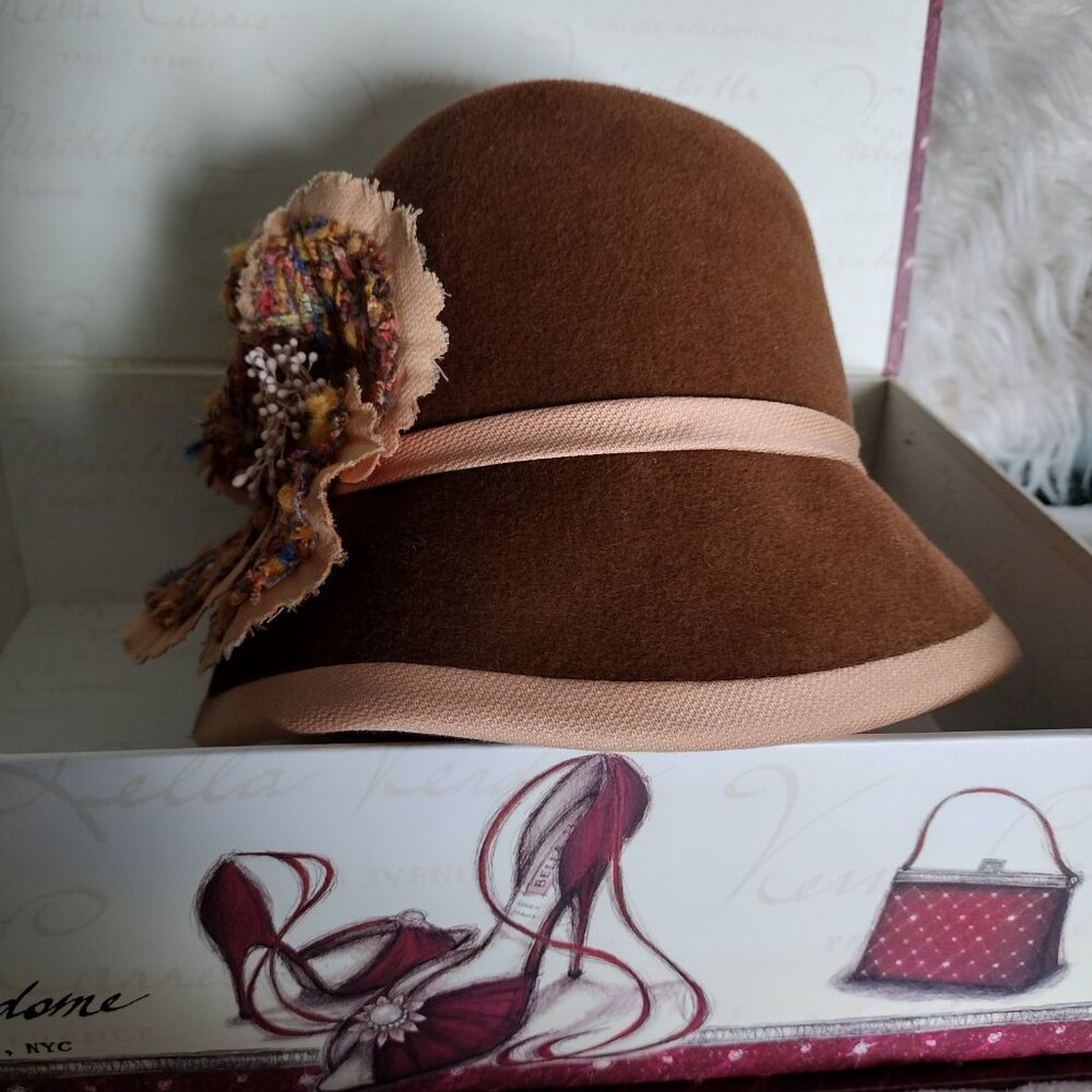 Orit Pariente NY Tweed Cloche Hat Floral Designer Artisan NWOT Parisian Style - Picture 6 of 10